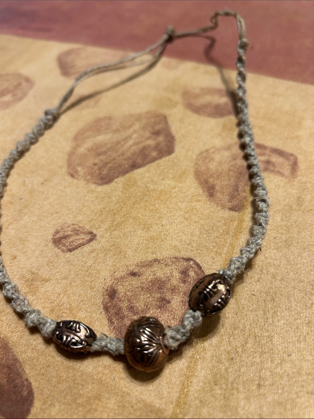 Handmade Gray Hemp Necklace with Copper Beads